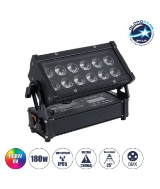 GloboStar® 51198 CYRUS Επαγγελματική Κεφαλή PAR DMX512 180W AC 220V-240V 6in1 - SPOT 25° OSRAM LED Αδιάβροχη IP65 RGBW+UV - Μαύρο - Μ30 x Π14 x Υ19cm - 2 Χρόνια Εγγύηση